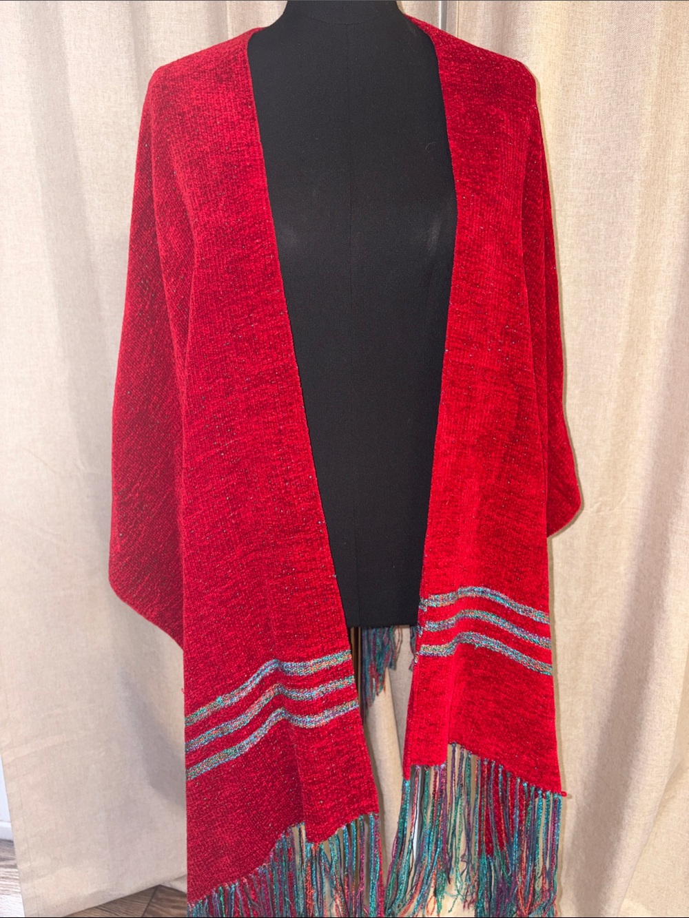 Red Women’s Handwoven Fringe Shawl